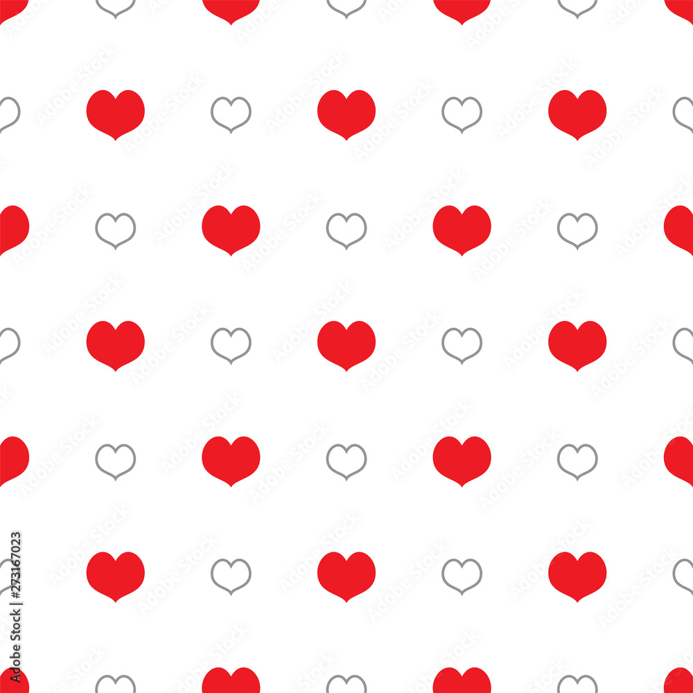 Red and grey vector hearts seamless pattern. Vector illustration seamless pattern. Flat design