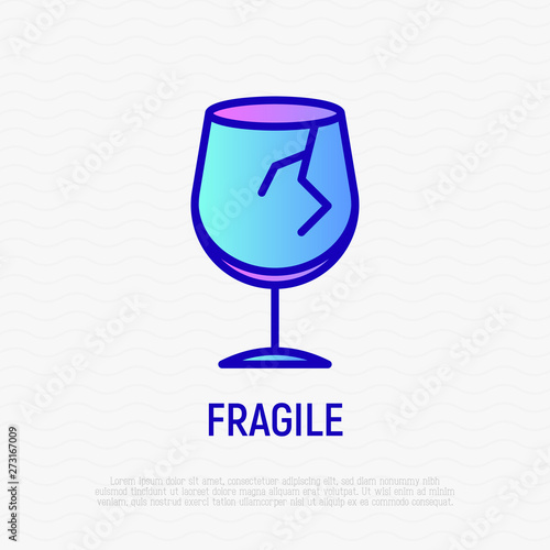 Fragile thin line icon: broken glass. Modern vector illustration for package sticker.