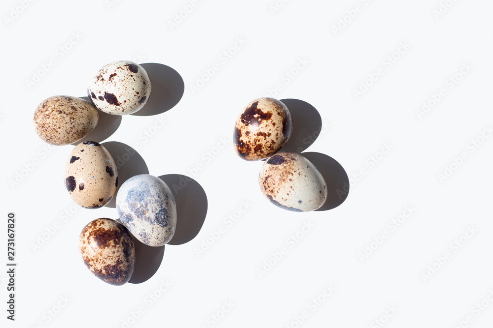 Fresh quail eggs over white background. Copy space Fresh quail eggs over white background. Copy space