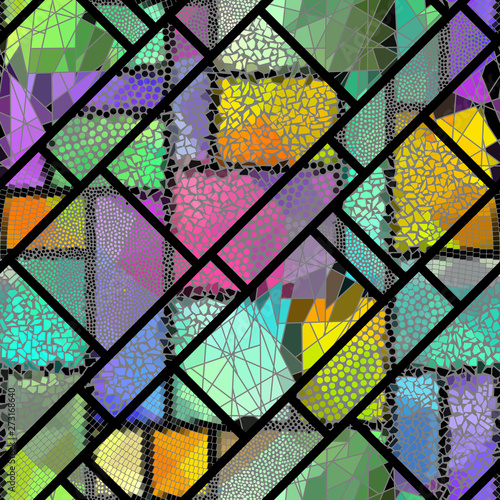 Seamless background pattern. Mosaic art pattern of rectangles of different tile textures. Vector image.