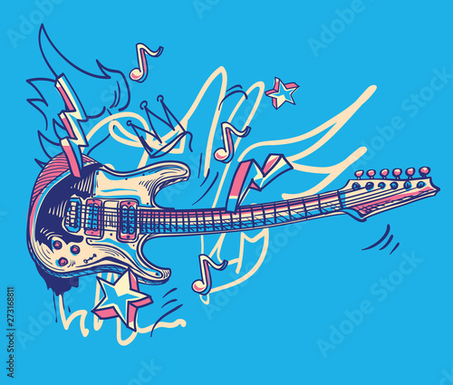 Drawn funky guitar music graffiti