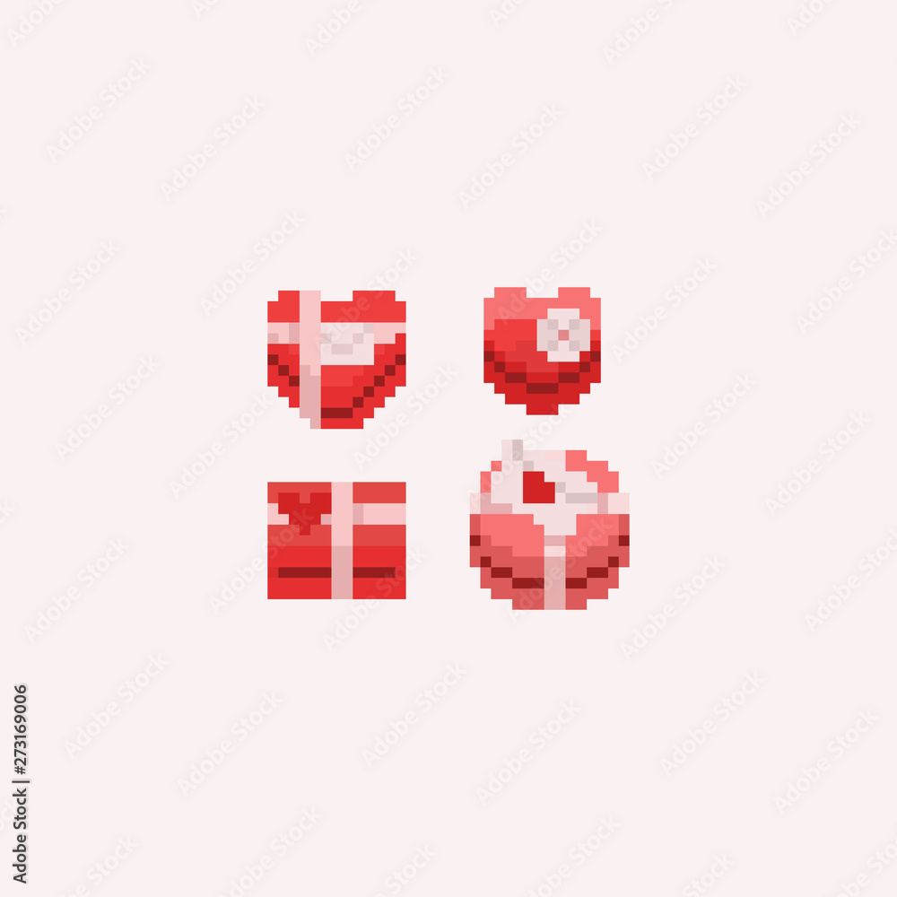 Fototapeta premium Pixel valentine gift boxes.Valentine's day.8bit.