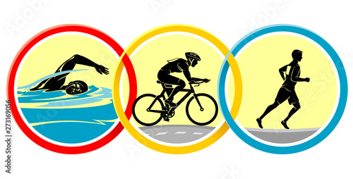 Triathlon Icon, Three Sport Event Silhouette