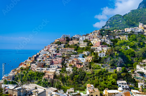 Panoramic view of Positano town at Amalfi Coast, Italy.