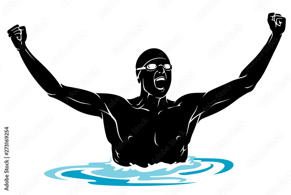 Swimmer Victory Scream - obrazy, fototapety, plakaty 