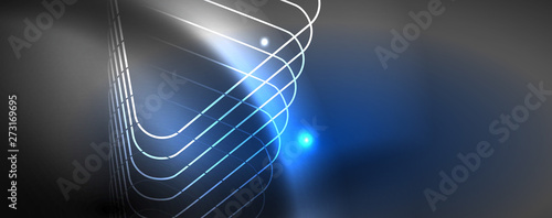 Shiny neon techno template. Neon lines background, 80s style laser rays