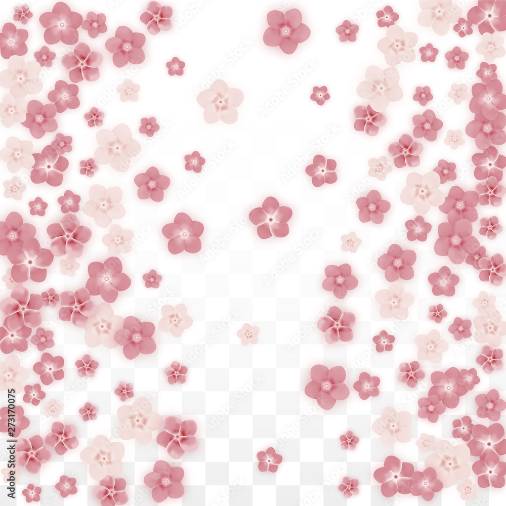 Vector Realistic Pink Flowers Falling on Transparent Background. Spring Romantic Flowers Illustration. Flying Petals. Sakura Spa Design. Blossom Confetti. Design Elements for Wedding Decoration. Vector Realistic Pink Flowers Falling on Transparent Background. Spring Romantic Flowers Illustration. Flying Petals. Sakura Spa Design. Blossom Confetti. Design Elements for Wedding Decoration.