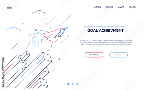 Goal achievement - line design style isometric web banner