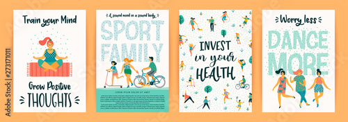 Vector templates with people leading an active healthy lifestyle.