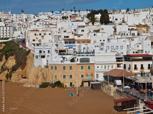 Beautiful aerial cityscape of Albufeira in Portugal with white houses