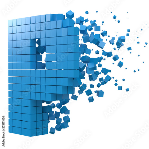 letter P shaped data block. version with blue cubes. 3d pixel style vector illustration.