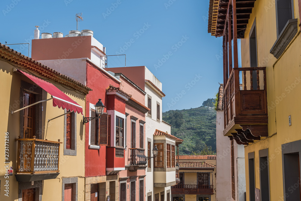 TEROR, GRAN CANARIA, SPAIN - MARCH 11, 2019: View of the historic street.
