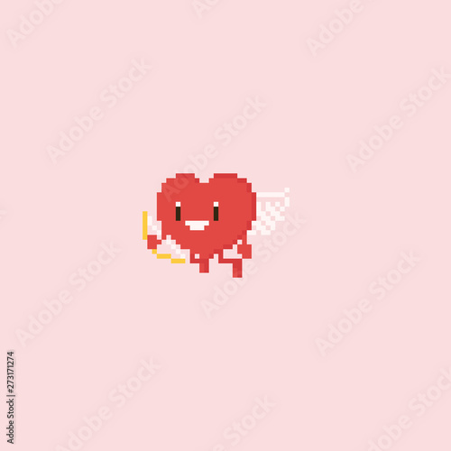 Pixel heart cupid character with arrow.Valentine.8bit.