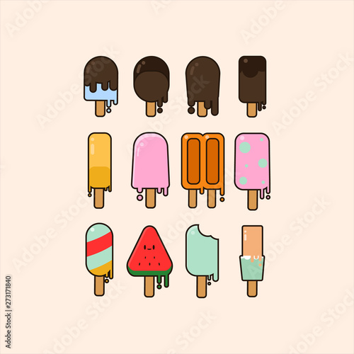 Ice cream cartoon vector set.Flat design.