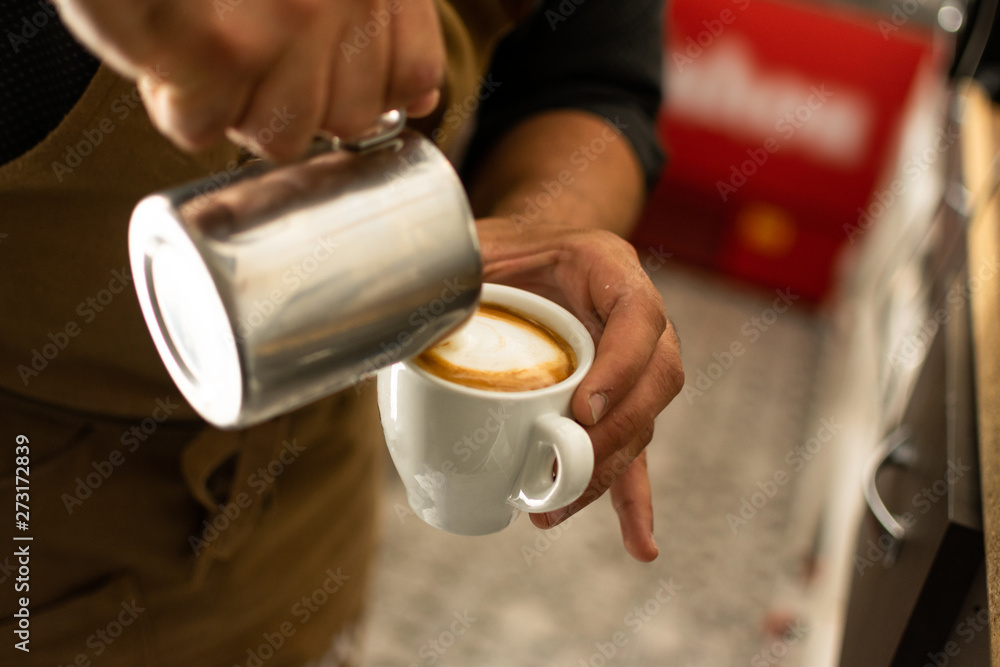 Man doing and taking coffee from espresso machine Man doing and taking coffee from espresso machine