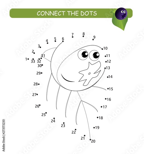 Connect the dots and color. Cute bilberry. Cartoon vector Illustration of educational game.
