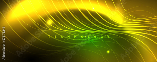 Shiny neon lines template - northern lights glowing blur lines. Futuristic style glow neon 80s disco club or night party techno template