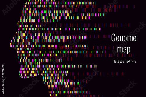 Dna test infographic. Vector illustration. Genome sequence map. Template for your design. Background, wallpaper. Barcoding. Big Genomic Data Visualization