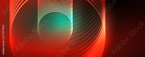 Shiny neon lines template - northern lights glowing blur lines. Futuristic style glow neon 80s disco club or night party techno template
