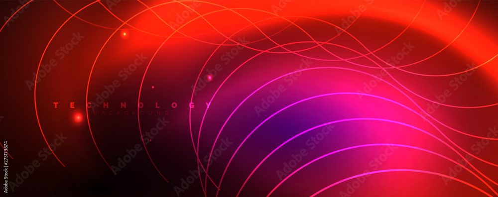 Shiny neon lights, dark abstract background with blurred magic neon light curved lines Shiny neon lights, dark abstract background with blurred magic neon light curved lines