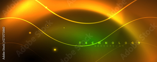 Shiny neon lines template - northern lights glowing blur lines. Futuristic style glow neon 80s disco club or night party techno template