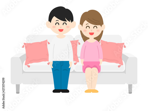 ソファに座るカップルのイラスト