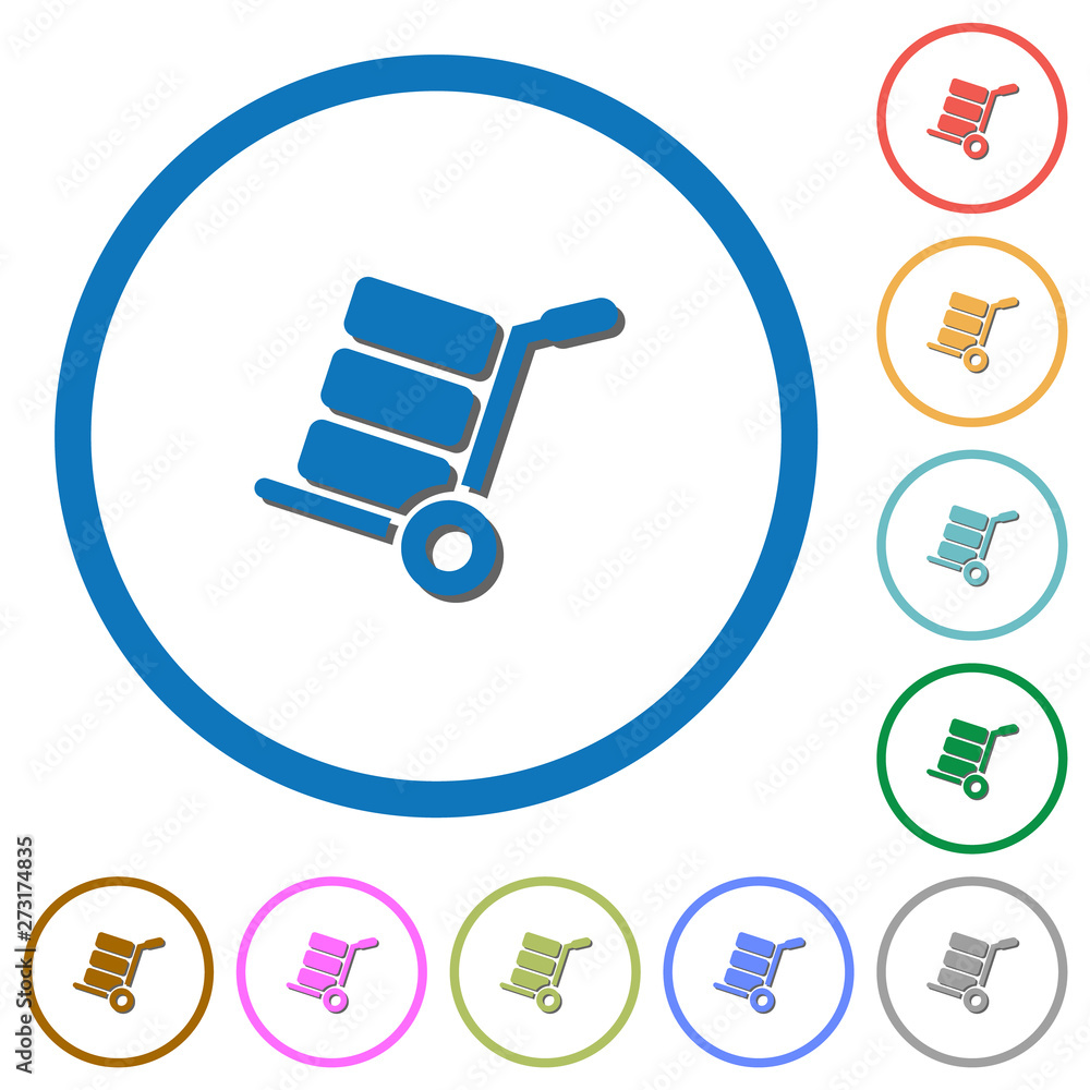 Hand truck with boxes icons with shadows and outlines Hand truck with boxes icons with shadows and outlines