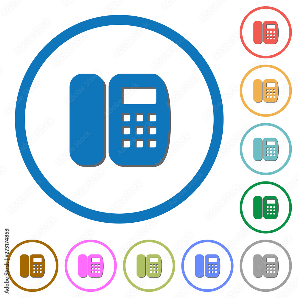 Office phone icons with shadows and outlines Office phone icons with shadows and outlines
