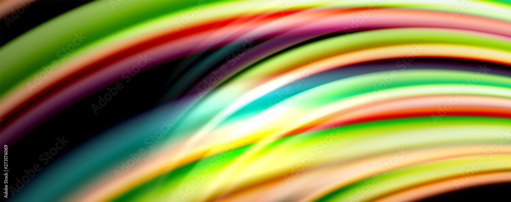 Fluid color rainbow style wave abstract background, techno modern design on black Fluid color rainbow style wave abstract background, techno modern design on black