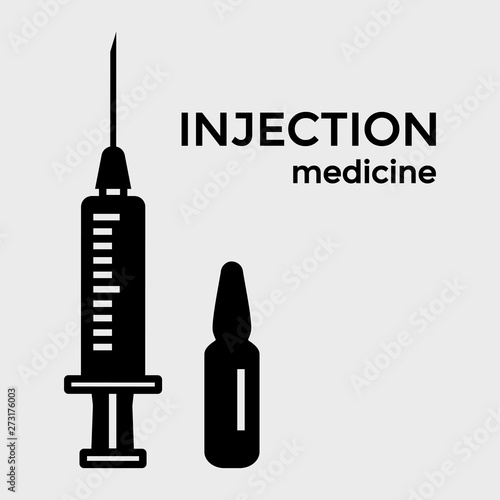 Injection medicine. Syringe and ampoule icon. Vector illustration