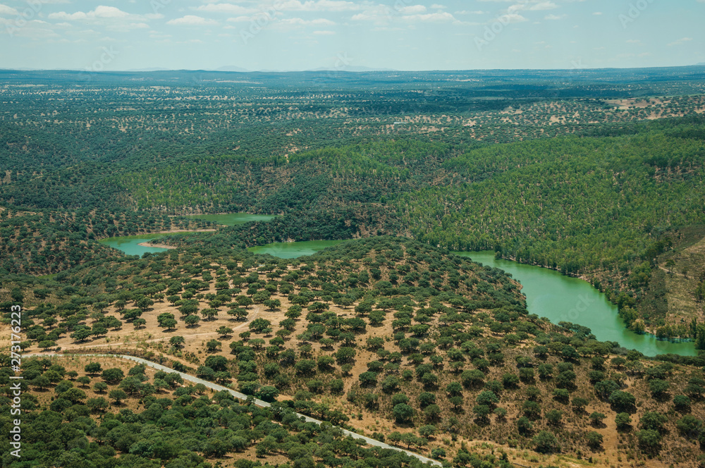 Tagus River in a valley with hills covered by trees