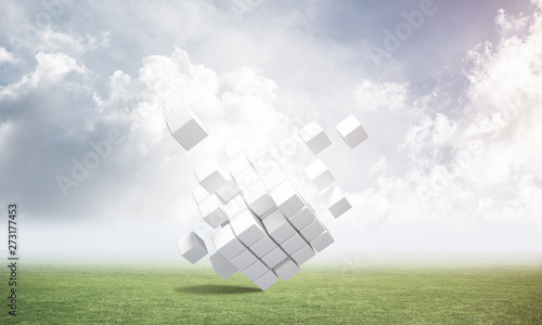 Abstract flying white cubes...