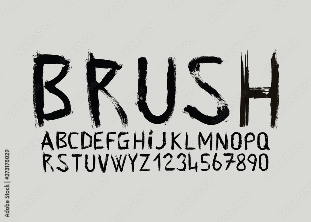 Vetor de Font alphabet brush stroke paint effect vector do Stock