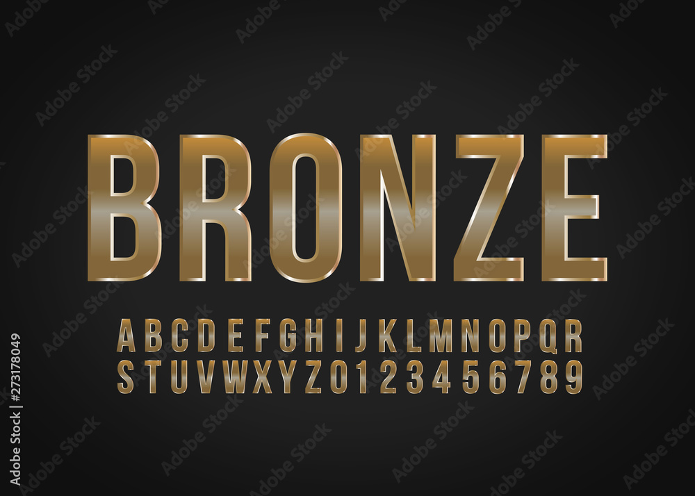 Fototapeta Font alphabet number Bronze effect vector