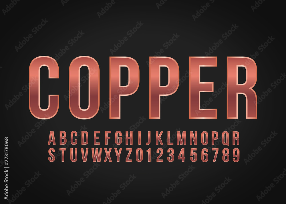 Fototapeta Font alphabet number Copper effect vector