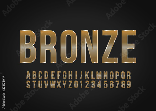Font alphabet number Bronze effect vector