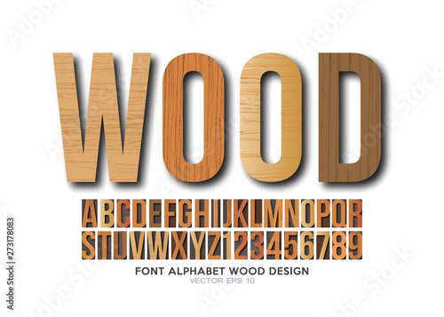 Font alphabet number Wood effect vector photo