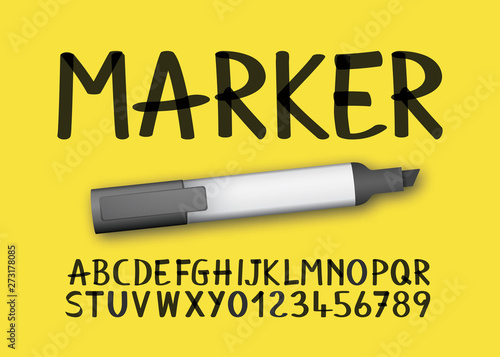 Font alphabet realistic marker effect vector