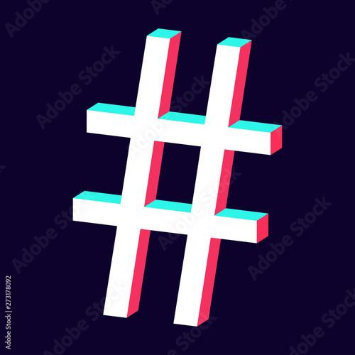 isolated hashtag icon 3d on dark background