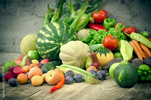 Fresh organic food  seasonal fruit and vegetable in healthy eating - healthy diet