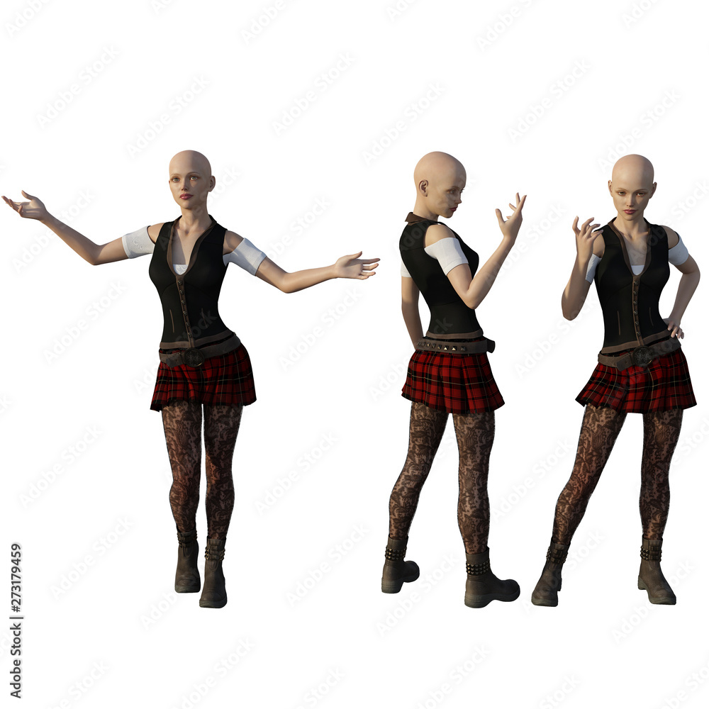 Obraz premium Woman in school uniform three different poses. 3d render.