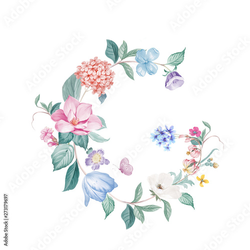 Fototapeta Naklejka Na Ścianę i Meble -  Flower-letter,Beautiful watercolor flowers for your design