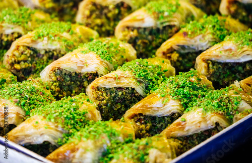 A tray with turkish dessert baklava, Istanbul grand bazzar.