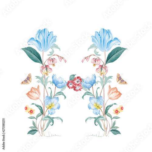 Flower-letter Beautiful watercolor flowers for your design