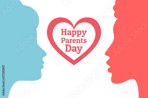 Fototapeta Naklejka Na Ścianę i Meble -  Parents Day. Happy same sex homosexual family concept. Festive background with female silhouettes for banner, card, poster, template. Greeting inscription.