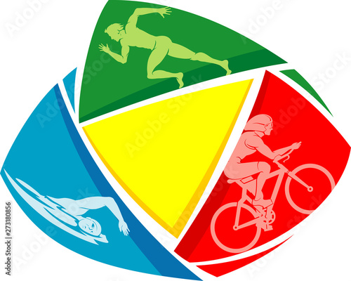 Obraz na plátně Triathlon Symbol, Vibrant Color Emblem