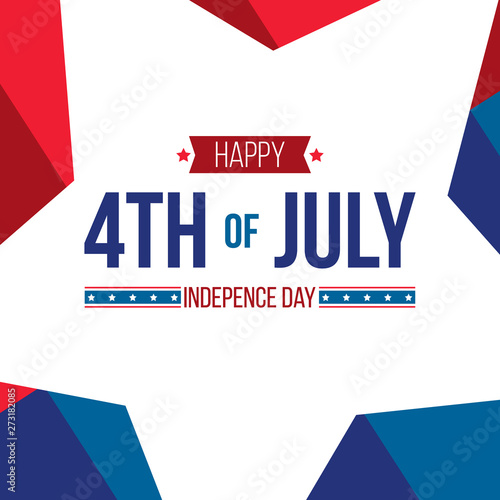 Happy 4th of July, Independence day on a big white stars. With red and blue background. Ready to use in flyers, posters, social media and decorations.