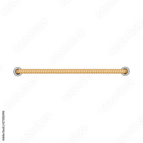 Beige rope border stitch with two holes, straight isolated cord line for marine border descoration