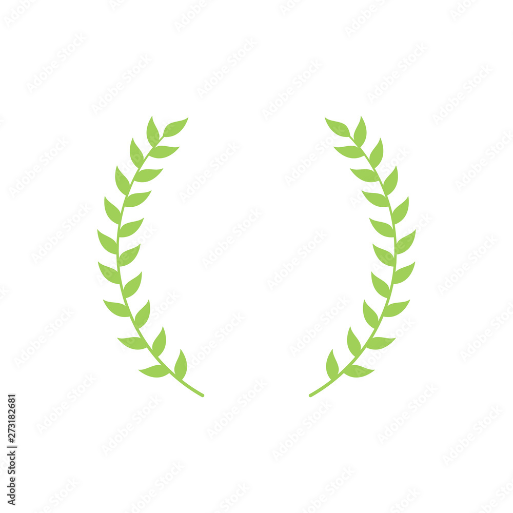 Circle frame from green silhouette of two laurel branches in flat style