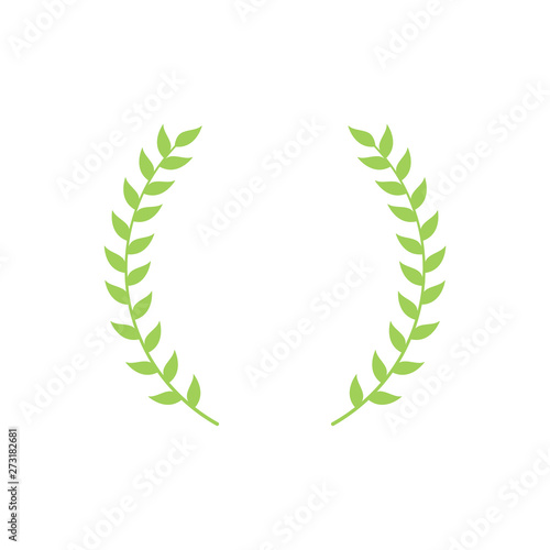 Circle frame from green silhouette of two laurel branches in flat style